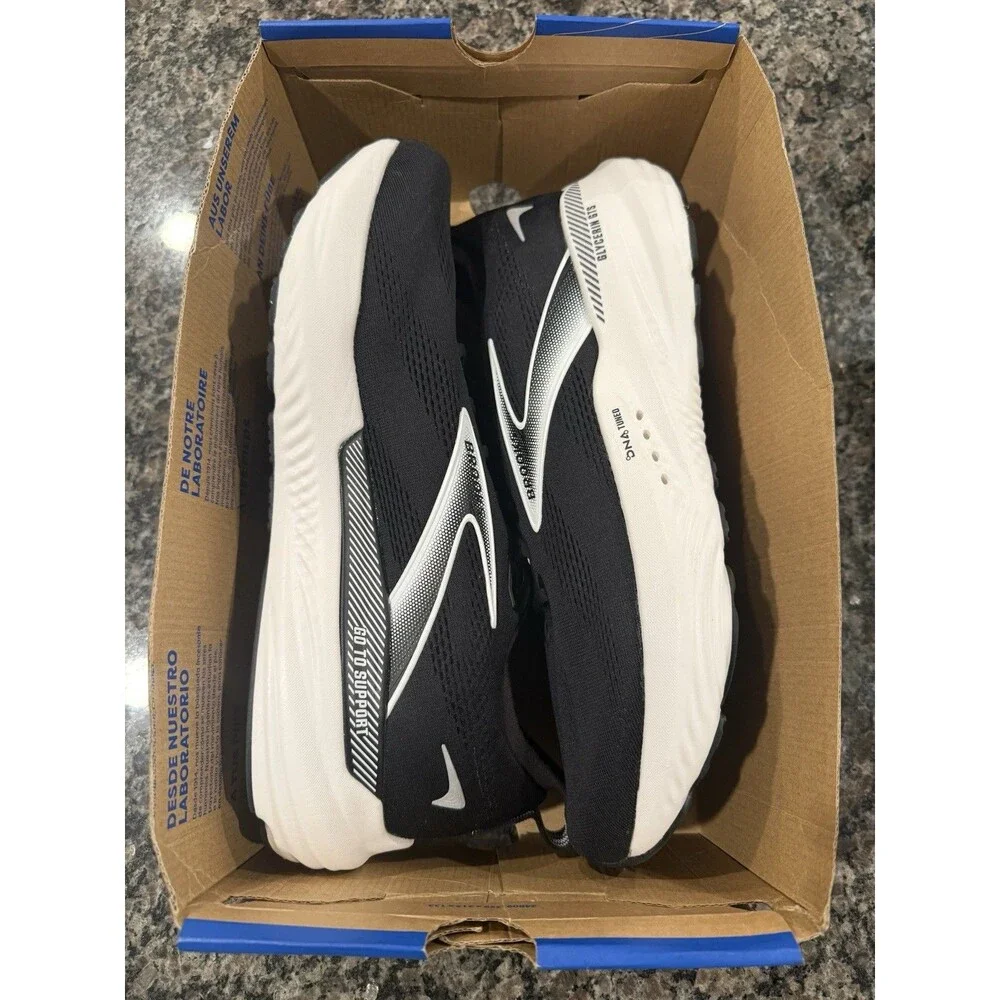 Size 14 Brooks Glycerin GTS 22 Black White Mens Running Shoes 1104461D090